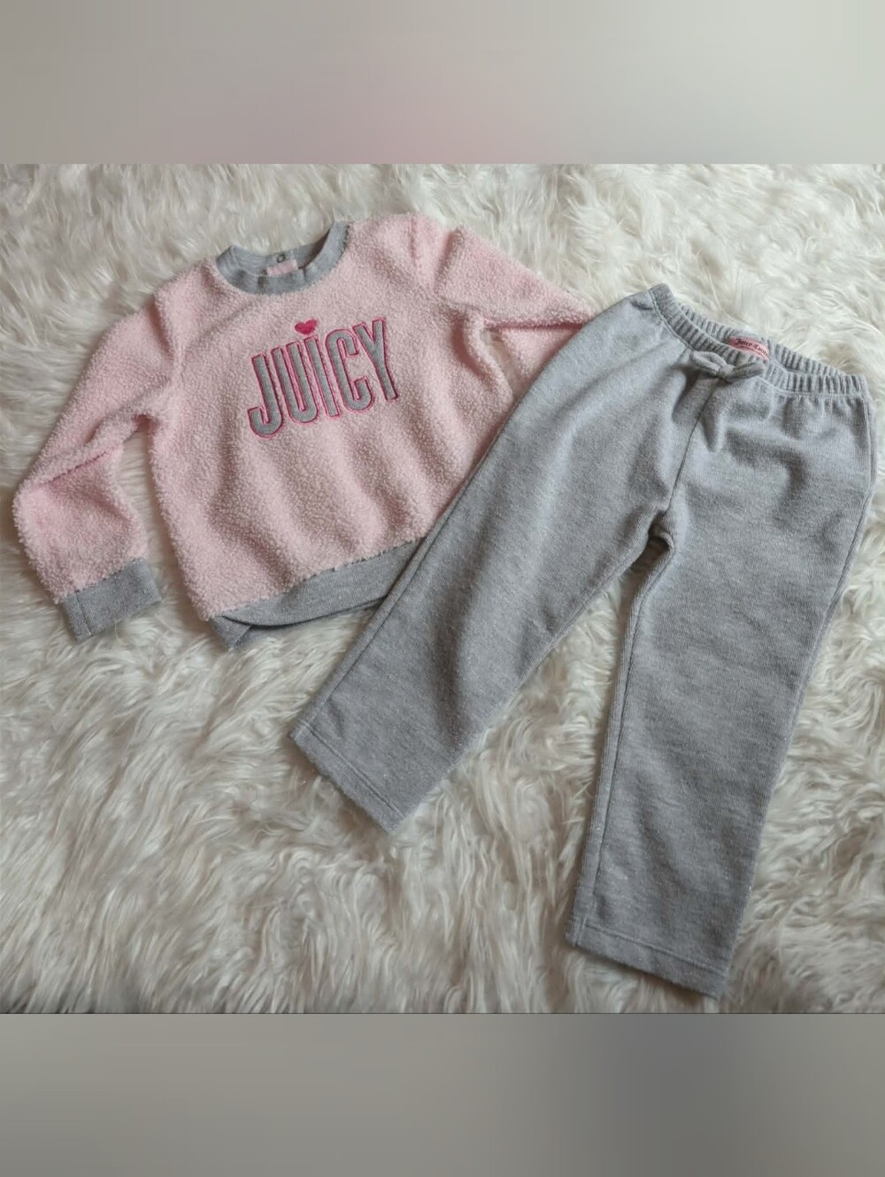 Juicy Couture Pink Sherpa Sweatshirt and Gray Lounge Pants Set
